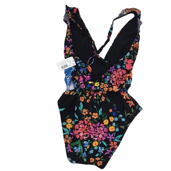 Skinny Dippers Baby Kiss Cinch Ruffle Sleeve One Piece Swimsuit MediumNWT Floral - Picture 3 of 6